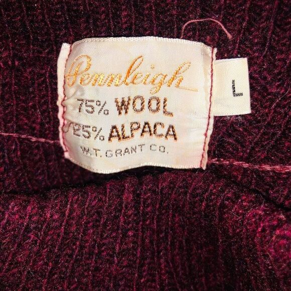 Vintage 60s Pennleigh Mens Sweater L Maroon Red Crew Neck Alpaca Wool - Picture 6 of 6